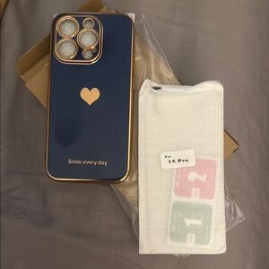Blue and Gold Protective Phone Cases for iPhone 15 pro